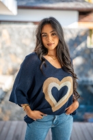 Pull à motif coeur , Kaki, Taille unique