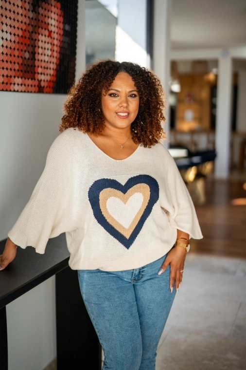 Pull à motif coeur , Kaki, Taille unique
