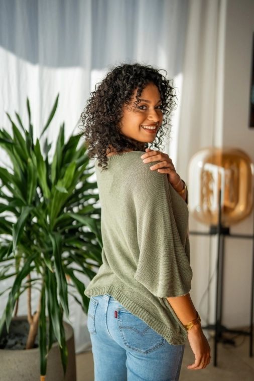 Pull à motif coeur , Kaki, Taille unique