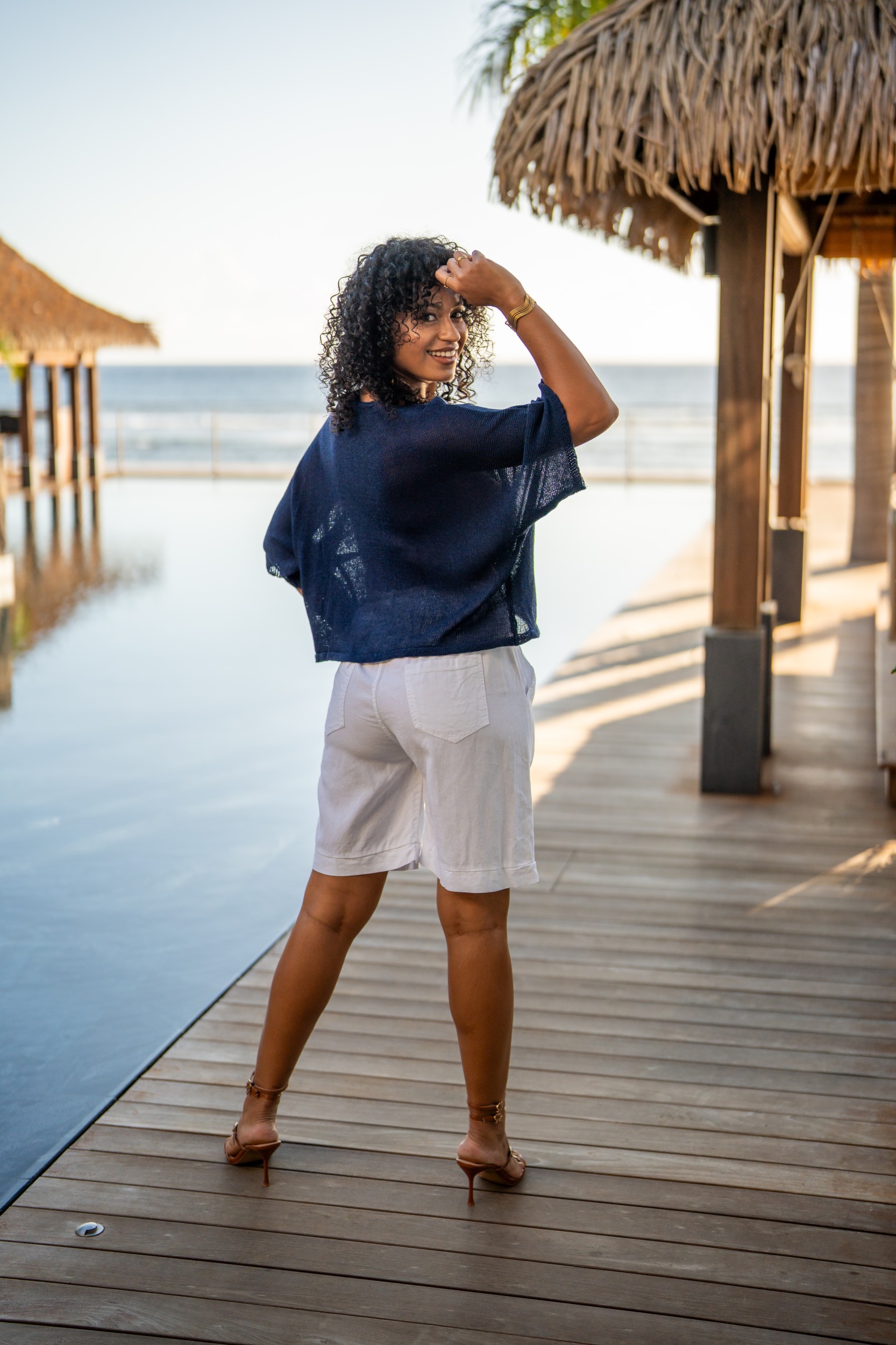 Bermuda avec ceinture en corde, Kaki, Taille unique