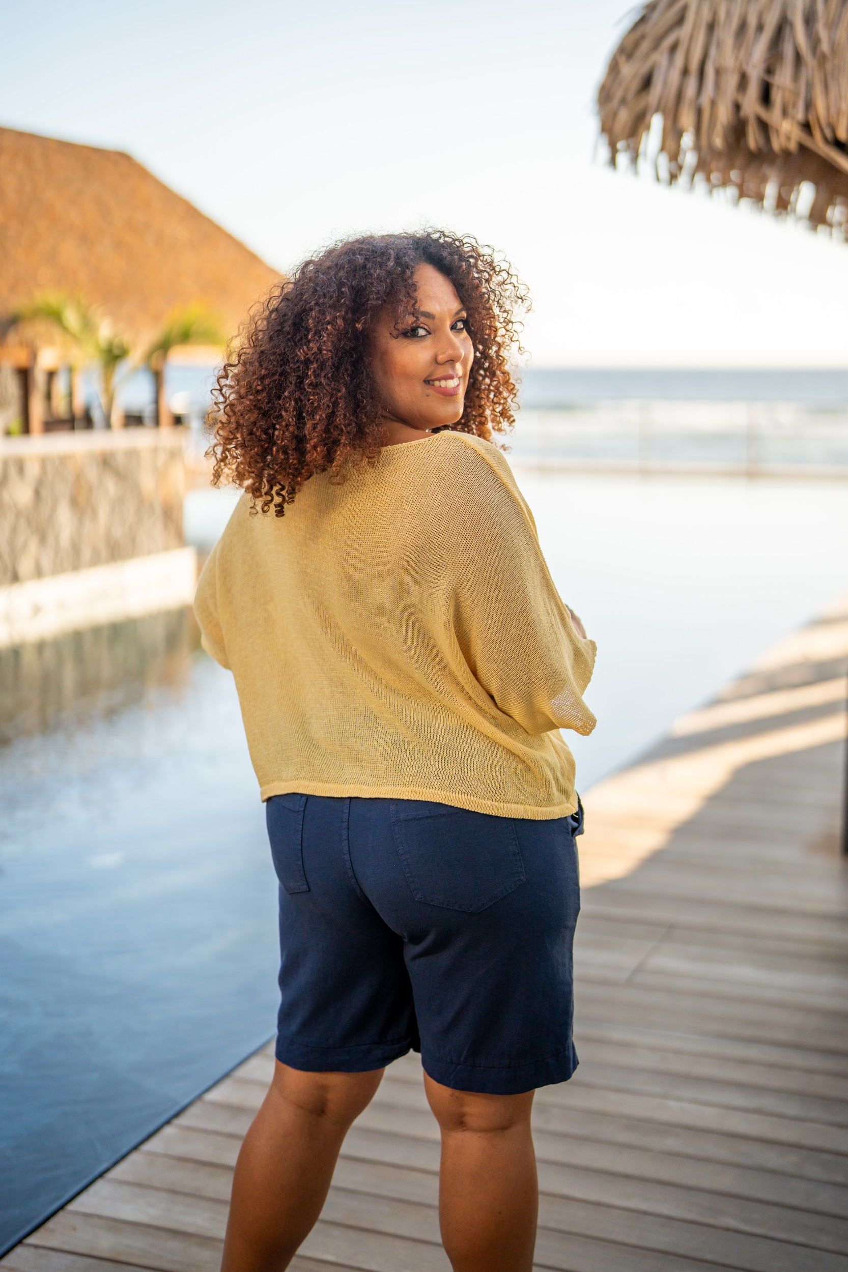 Bermuda avec ceinture en corde, Kaki, Taille unique