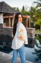 Chemise brodée fleuries , Blanc, Taille unique