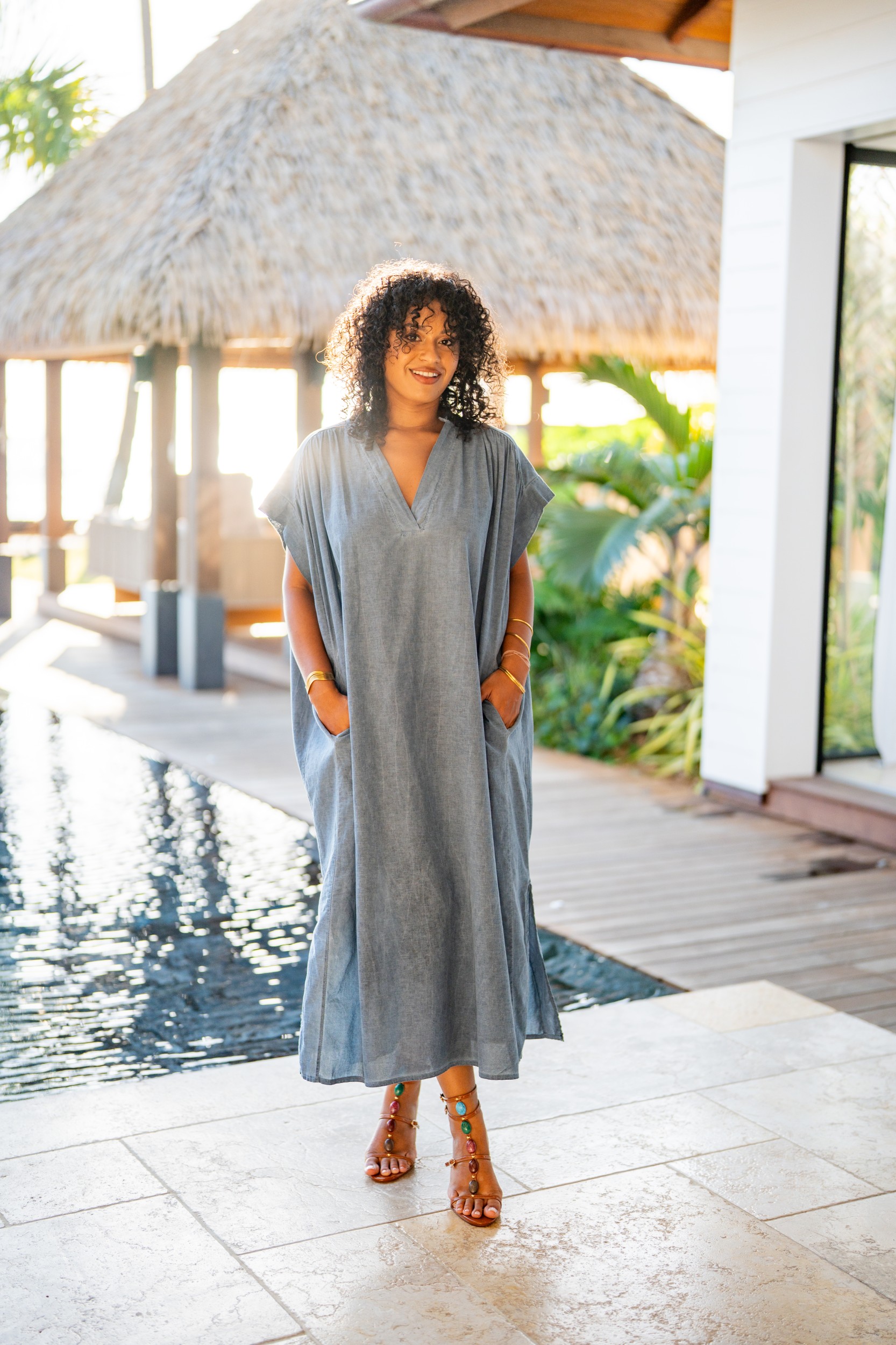 Robe en lin , Jaune, Taille unique