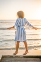 Robe courte à rayures gaze de coton, Fushia, Taille unique