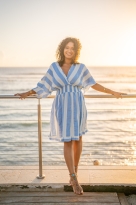 Robe courte à rayures gaze de coton, Fushia, Taille unique