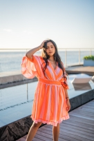 Robe courte à rayures gaze de coton, Fushia, Taille unique