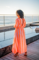 Robe longue à rayures gaze de coton, Fushia, Taille unique