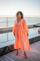 Robe longue à rayures gaze de coton, Fushia, Taille unique