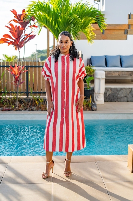 Robe chemise à bandes/rayures, Bleu, Taille unique