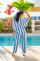 Pantalon à bandes/rayures, Bleu, Taille unique