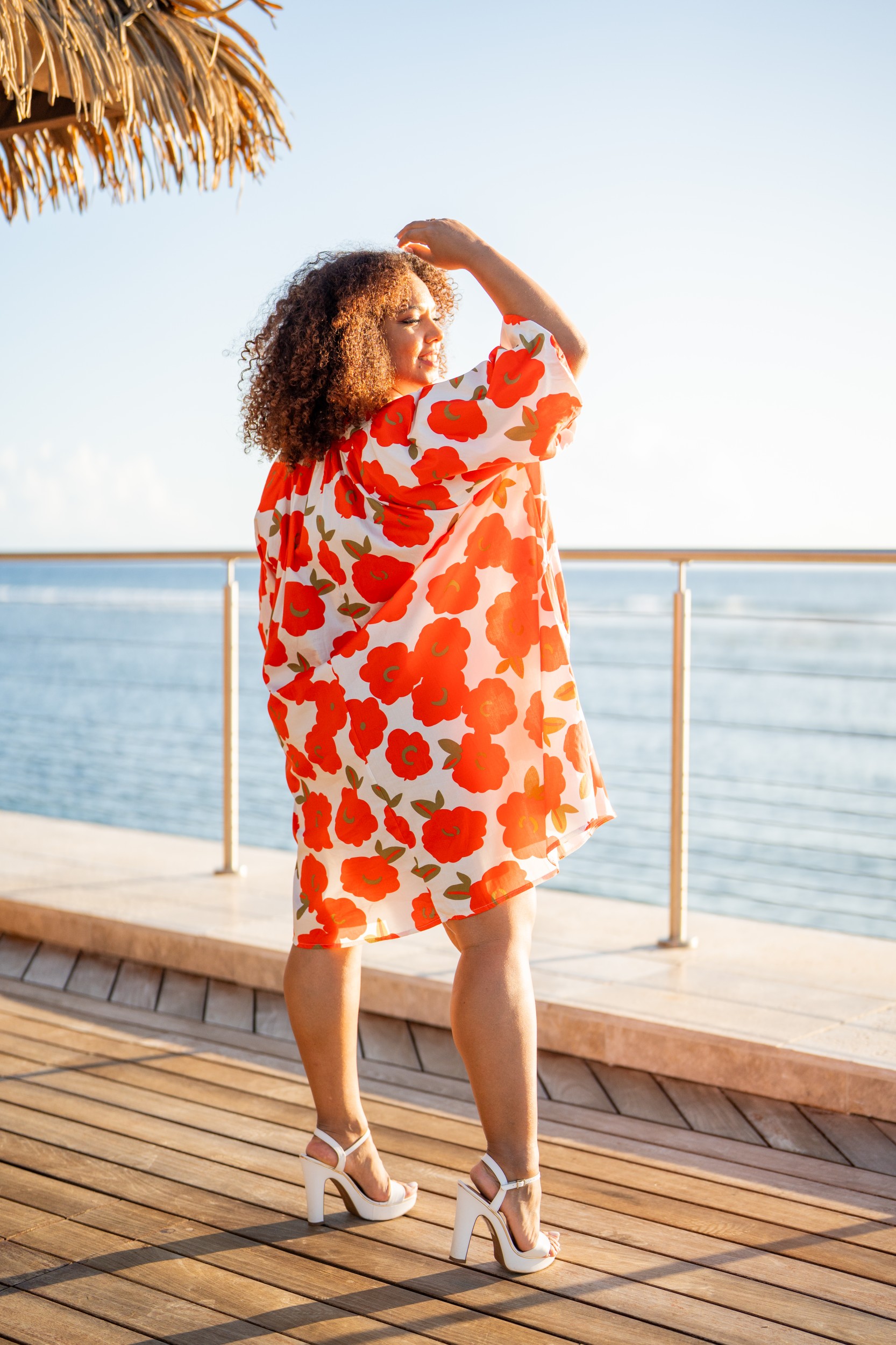 Robe courte &agrave; motifs fleurs, Jaune, Taille unique
