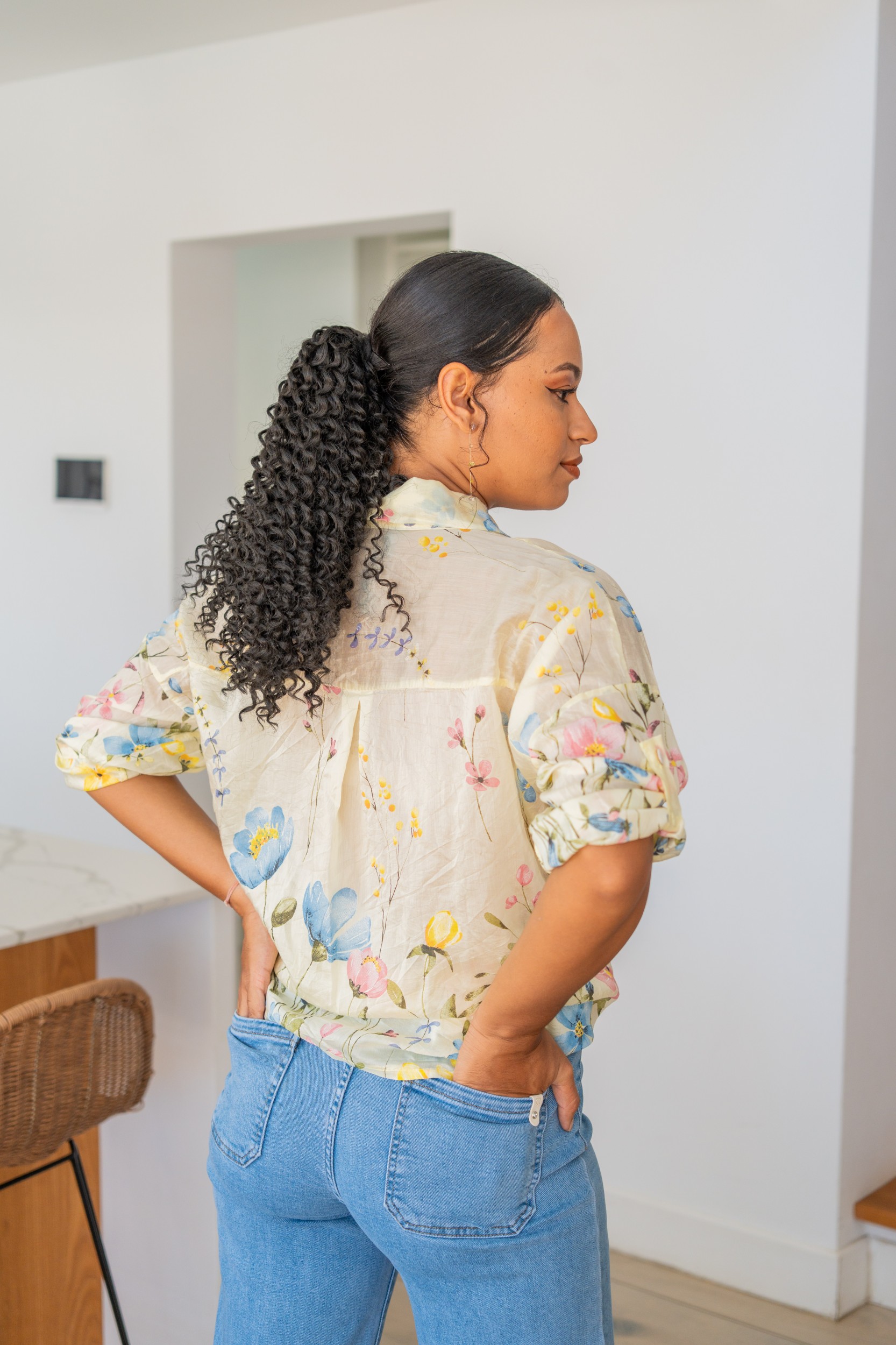 Chemisier tencel motif fleurs, Kaki, Taille unique