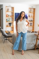 Gilet brodé feuilles, Blanc, Taille unique