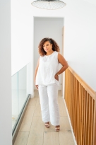 Pantalon lin, Camel, Taille unique