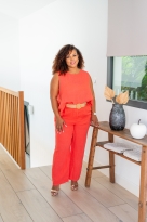 Pantalon lin, Camel, Taille unique