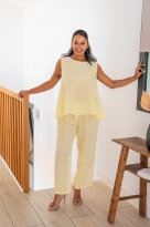Pantalon lin, Camel, Taille unique