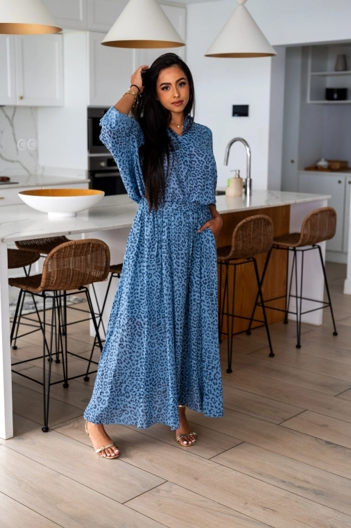 Haut léopard en voile de coton, Bleu, Taille unique