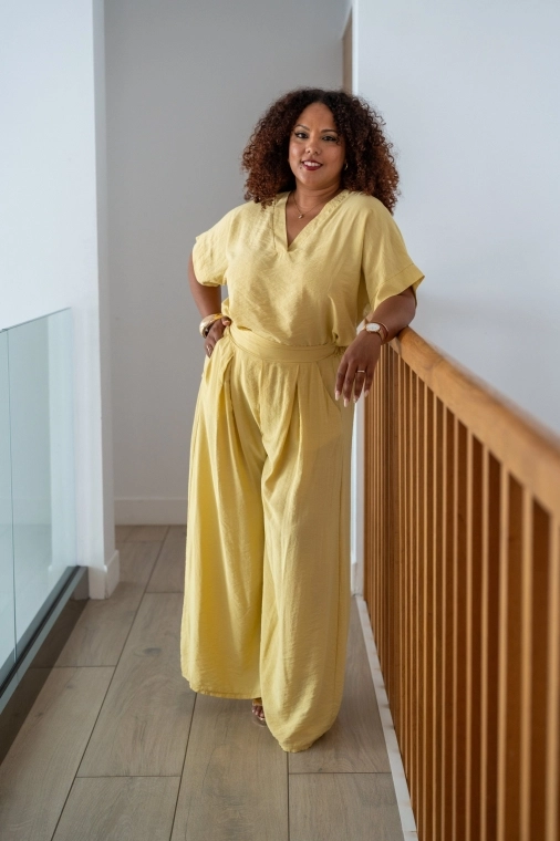 Haut col V, Jaune, Taille unique