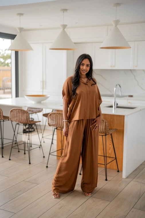 Pantalon style palazzo, Camel, XL