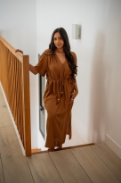 Robe longue avec ceinture, Camel, S