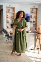 Robe longue avec ceinture, Camel, S