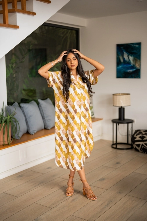 Robe mi longue imprimée, Bleu, T1 (38/40)