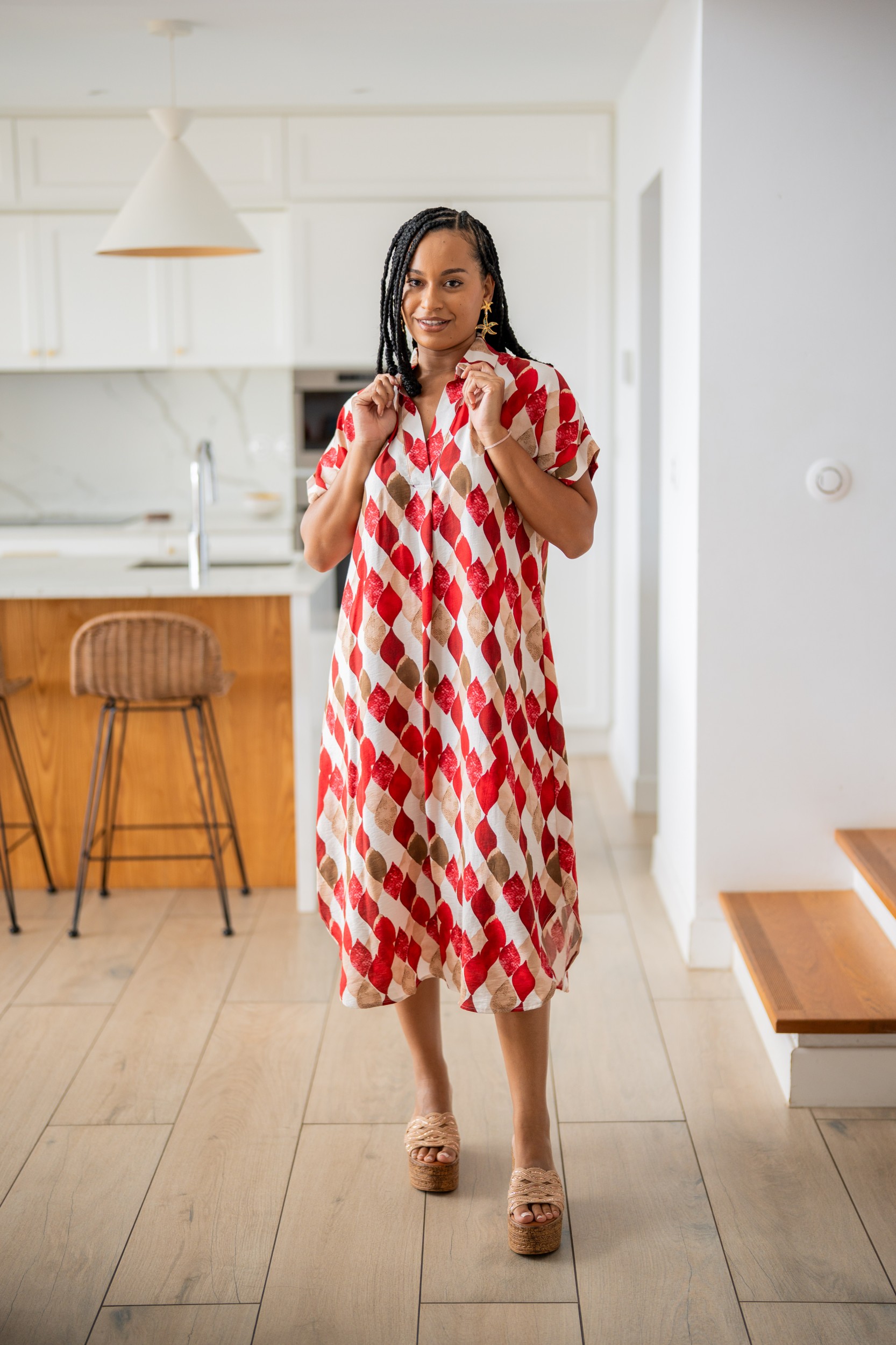 Robe mi longue imprim&eacute;e, Bleu, T1 (38/40)