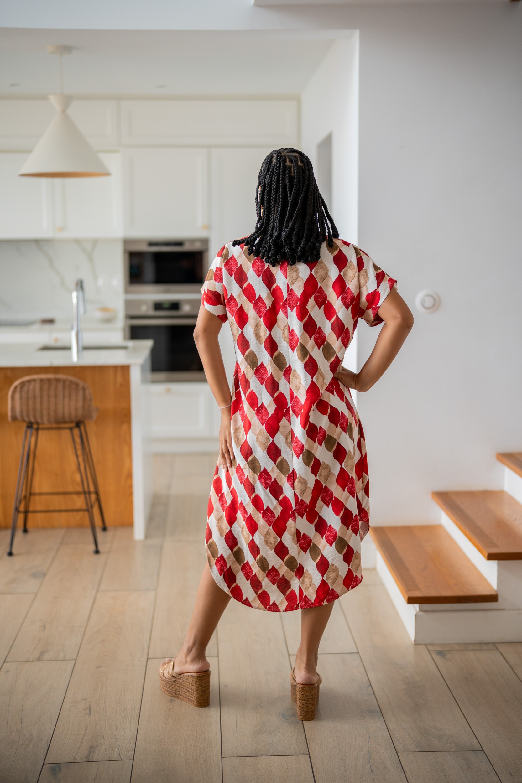 Robe mi longue imprim&eacute;e, Bleu, T1 (38/40)